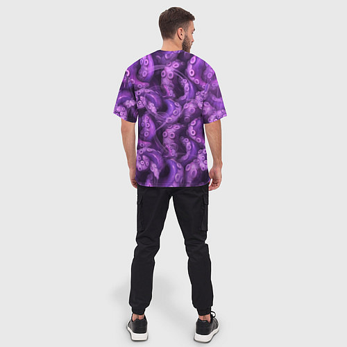 Мужская футболка оверсайз Фиолетовые щупальца и дым / 3D-принт – фото 4