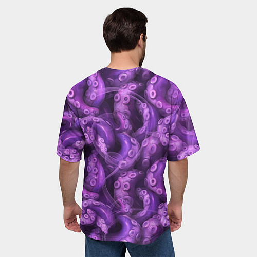 Мужская футболка оверсайз Фиолетовые щупальца и дым / 3D-принт – фото 4