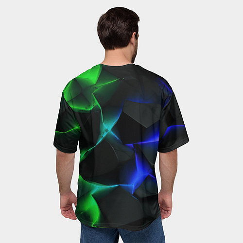 Мужская футболка оверсайз Синие и зеленые плиты / 3D-принт – фото 4