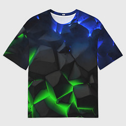 Футболка оверсайз мужская Разлом синих и зеленых плит, цвет: 3D-принт