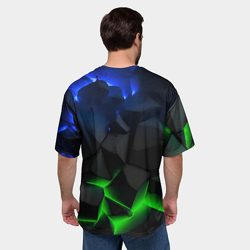 Мужская футболка оверсайз Разлом синих и зеленых плит / 3D-принт – фото 4