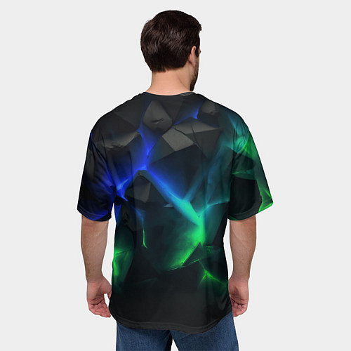 Мужская футболка оверсайз Разлом синих и зеленых плит / 3D-принт – фото 4
