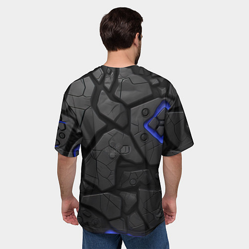 Мужская футболка оверсайз Черные плиты с синей вставкой / 3D-принт – фото 4