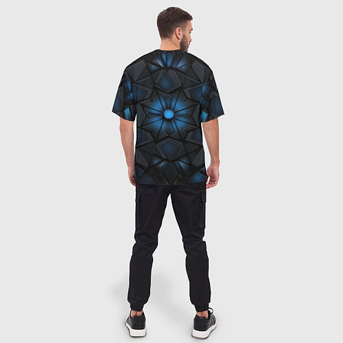 Мужская футболка оверсайз Калейдоскопные черные и синие узоры / 3D-принт – фото 4