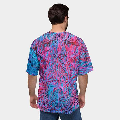 Мужская футболка оверсайз Лис из розово-голубых узоров / 3D-принт – фото 4