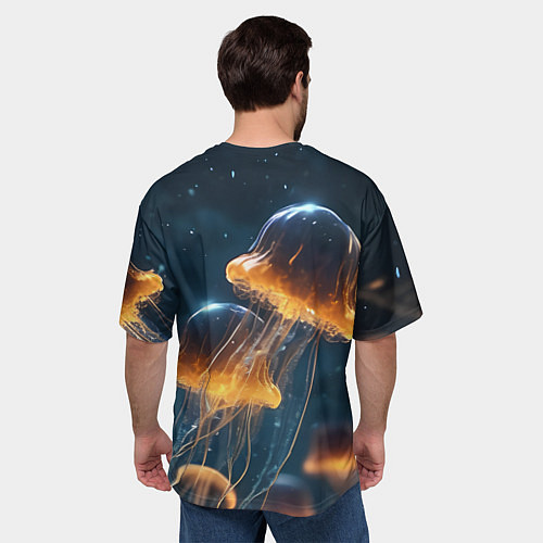 Мужская футболка оверсайз Люминисцентные медузы / 3D-принт – фото 4