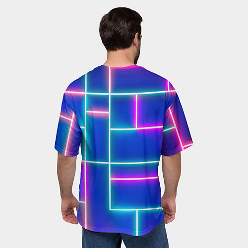 Мужская футболка оверсайз Неон линии / 3D-принт – фото 4