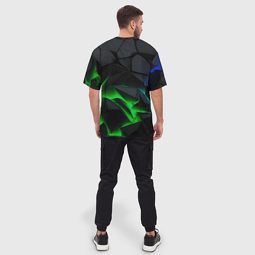 Мужская футболка оверсайз Baldurs Gate 3 black blue neon / 3D-принт – фото 4