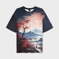 Мужская футболка оверсайз Луна над горами