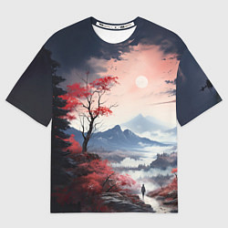 Футболка оверсайз мужская Луна над горами, цвет: 3D-принт