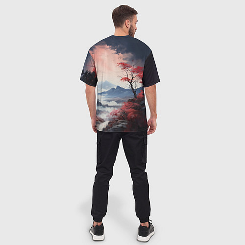 Мужская футболка оверсайз Луна над горами / 3D-принт – фото 4