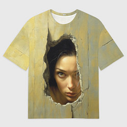 Мужская футболка оверсайз Девушка выглядывает