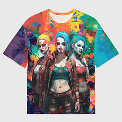 Мужская футболка оверсайз Три девушки на Хэллоуин