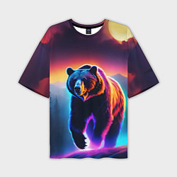 Мужская футболка оверсайз Люминесцентный медведь гризли