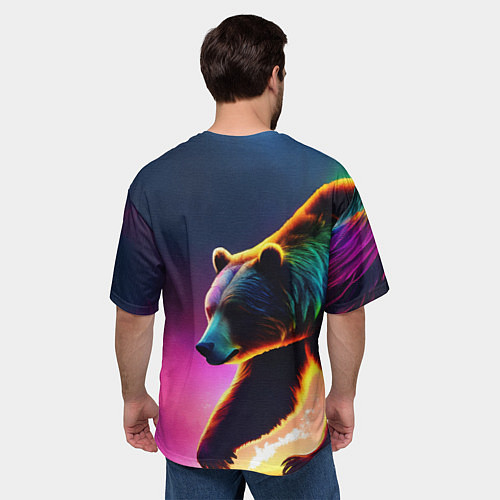 Мужская футболка оверсайз Неоновый светящийся медведь гризли / 3D-принт – фото 4