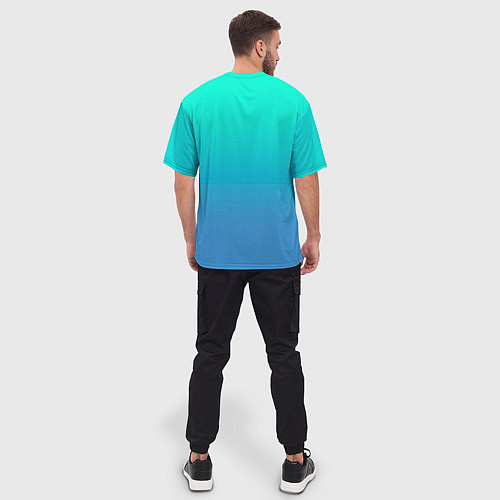 Мужская футболка оверсайз Градиент сине-зелёный светлый / 3D-принт – фото 4