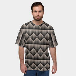 Футболка оверсайз мужская Объемные бежевые ромбы на черном, цвет: 3D-принт — фото 2