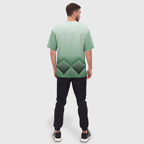 Мужская футболка оверсайз Зеленый градиент с ромбами / 3D-принт – фото 4