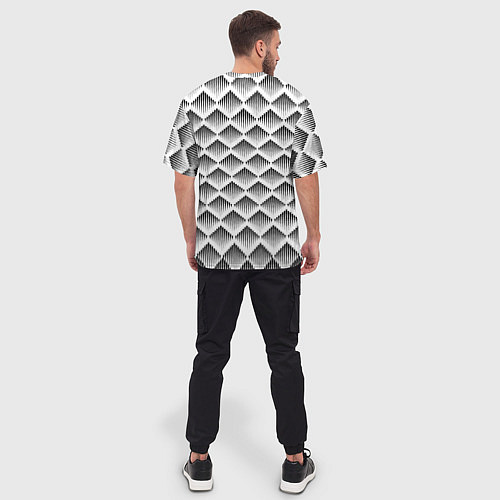 Мужская футболка оверсайз Ромбы из черных треугольников / 3D-принт – фото 4
