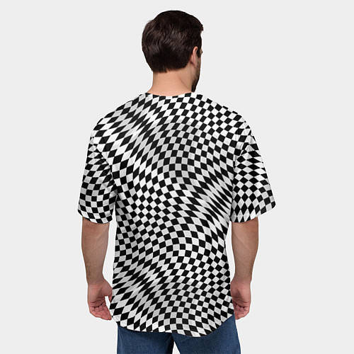 Мужская футболка оверсайз Черно-белая шахматная иллюзия / 3D-принт – фото 4