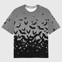 Футболка оверсайз мужская Серый фон и летучие мыши, цвет: 3D-принт