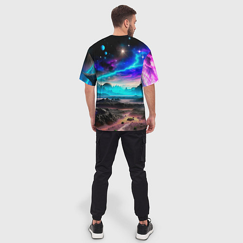 Мужская футболка оверсайз Фантастическая планета космос / 3D-принт – фото 4