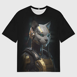 Футболка оверсайз мужская Кошка робот, цвет: 3D-принт