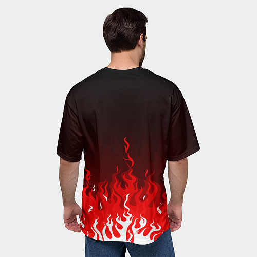 Мужская футболка оверсайз Герб РФ - красное пламя / 3D-принт – фото 4