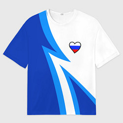 Футболка оверсайз мужская Флаг России в сердечке - синий, цвет: 3D-принт