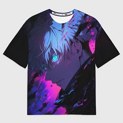 Футболка оверсайз мужская Сатору Годжо - Магическая битва - неон, цвет: 3D-принт