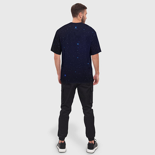 Мужская футболка оверсайз Тёмный космос и синие звёзды / 3D-принт – фото 4