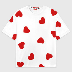 Футболка оверсайз мужская Красные сердечки на белом, цвет: 3D-принт