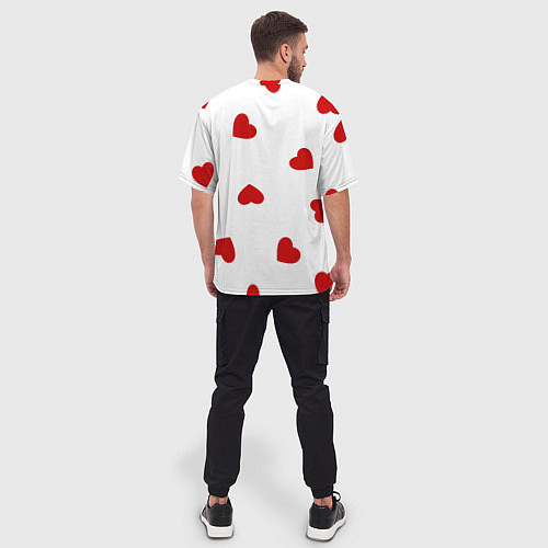 Мужская футболка оверсайз Красные сердечки на белом / 3D-принт – фото 4