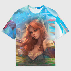 Мужская футболка оверсайз Рыжая девушка лисица