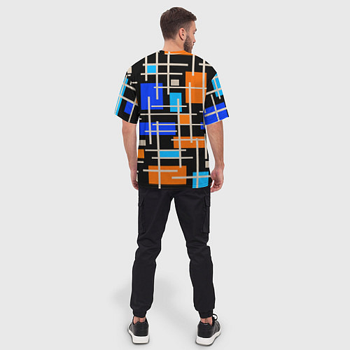 Мужская футболка оверсайз Разноцветная прямоугольная абстракция / 3D-принт – фото 4