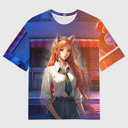 Футболка оверсайз мужская Студентка девушка лиса, цвет: 3D-принт