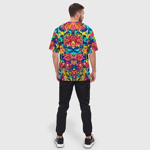 Мужская футболка оверсайз Зеркальный цветочный паттерн - мода / 3D-принт – фото 4