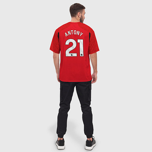 Мужская футболка оверсайз Антони Манчестер Юнайтед форма 2324 домашняя / 3D-принт – фото 4