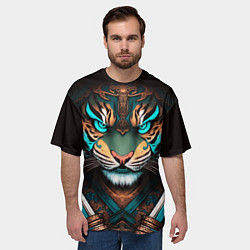 Футболка оверсайз мужская Тигр самурай, цвет: 3D-принт — фото 2
