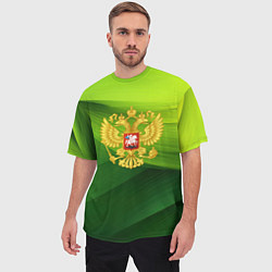 Футболка оверсайз мужская Золотистый герб России на зеленом фоне, цвет: 3D-принт — фото 2