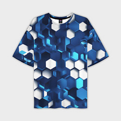 Футболка оверсайз мужская Cyber hexagon Blue, цвет: 3D-принт