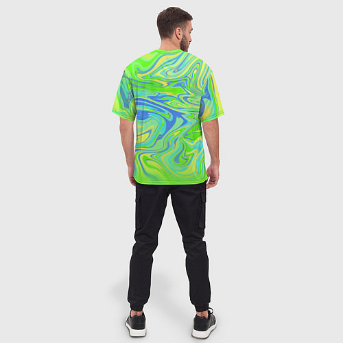 Мужская футболка оверсайз Неоновая абстракция волны / 3D-принт – фото 4