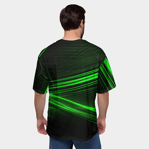 Мужская футболка оверсайз Зеленые абстрактный линии / 3D-принт – фото 4