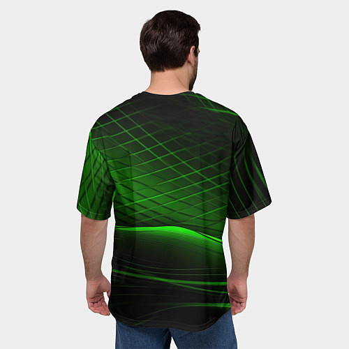 Мужская футболка оверсайз Green lines black backgrouns / 3D-принт – фото 4