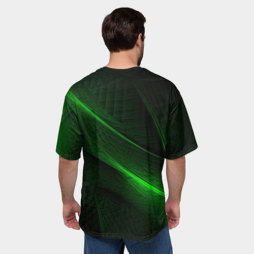 Мужская футболка оверсайз Green neon lines / 3D-принт – фото 4