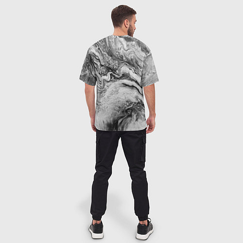 Мужская футболка оверсайз Черно-белая мраморная абстракция / 3D-принт – фото 4