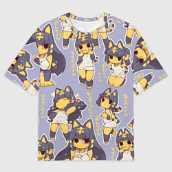 Мужская футболка оверсайз Анкха желтая египетская девушка кошка