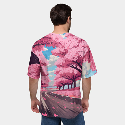 Мужская футболка оверсайз Тойота супра и сакура / 3D-принт – фото 4