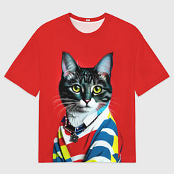 Футболка оверсайз мужская Милая кисуля в модном полувере - поп-арт, цвет: 3D-принт