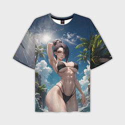 Мужская футболка оверсайз Девушка в купальник на море